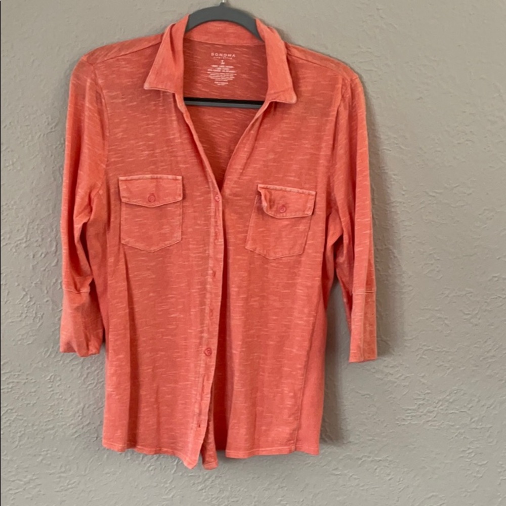 Peach button up
